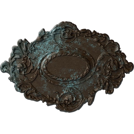 Kinsley Flowing Leaf Ceiling Medallion, Hand-Painted Bronze Blue Patina, 30 3/8"W x 20 3/4"H x 1"P